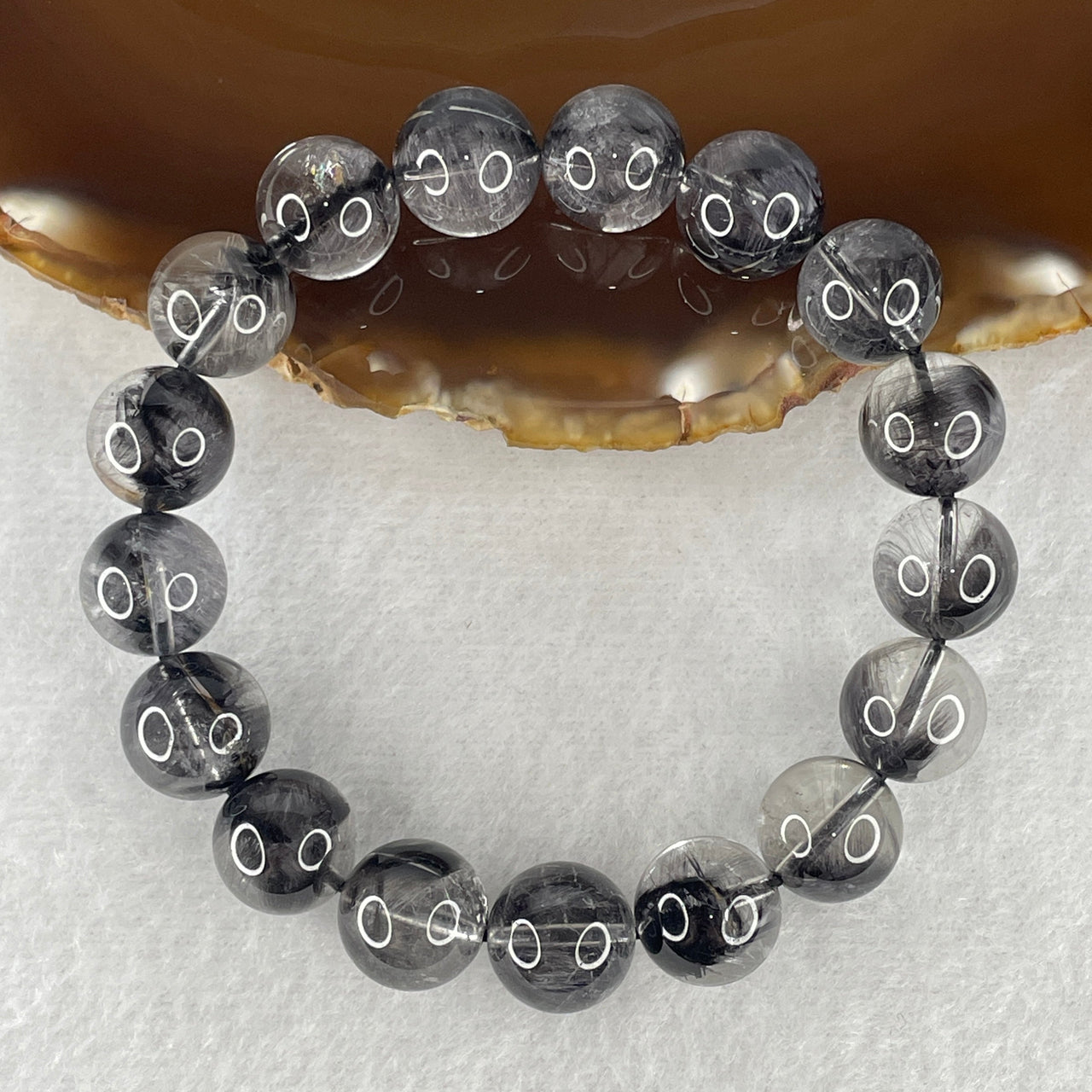 Wealth, Protection and Powerful Energy Crystal for Success - Collector’s Grade Natural Silver Titanium Rutilated Quartz Bracelet 43.08g 16.5cm 12.4mm 17 Beads
