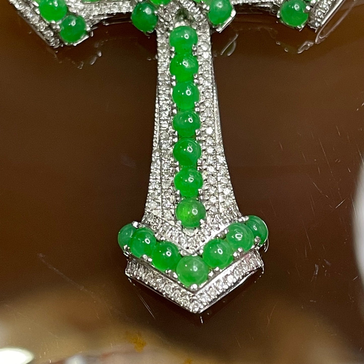 Rare High Quality Type A Green Jade Jadeite Customised Cross 18k White Gold & Natural Diamonds 6.07g 53.1 by 31.5 by 6.4mm