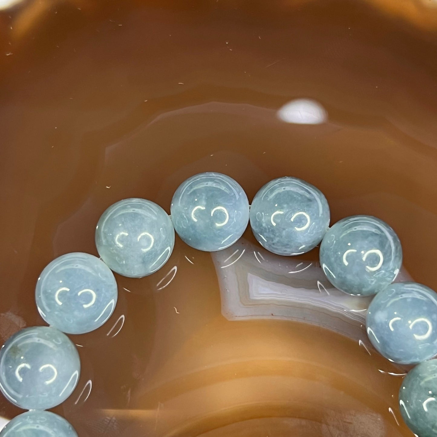 Rare Type A Jadeite Sky Blue Jadeite Bracelet 64.77g 13.6mm 15 Beads