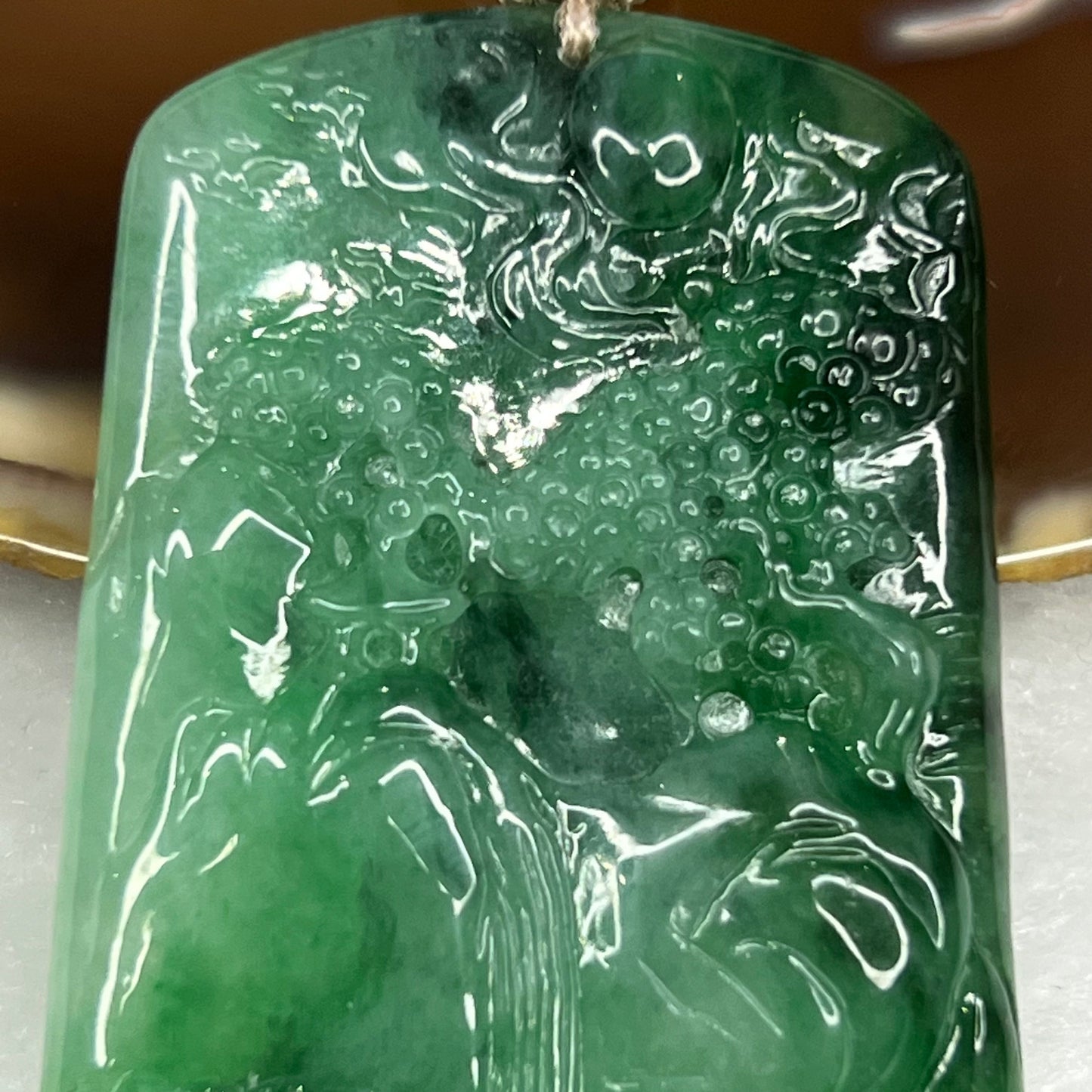 Type A ICY Spicy Green Jade Jadeite Shan Shui Pendant 35.06g 63.8 by 35.2 by 6.0mm