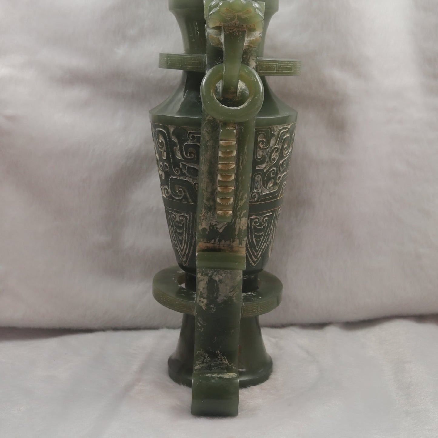 Rare Antique Natural Green Nephrite Vase with Double Dragon Display 2,035.4g 162.0 by 90.0 by 315.0m