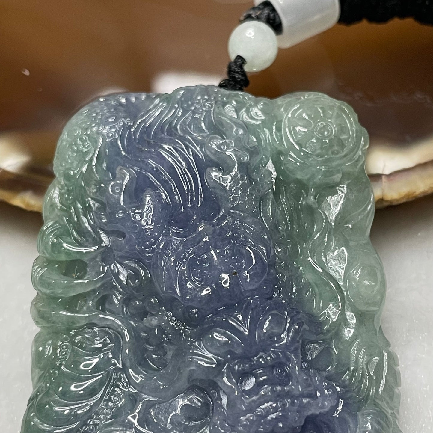 Rare Type A Intense Lavender & Green Jade Jadeite Dragon 50.78g 59.0 by 40.4 by 10.0mm