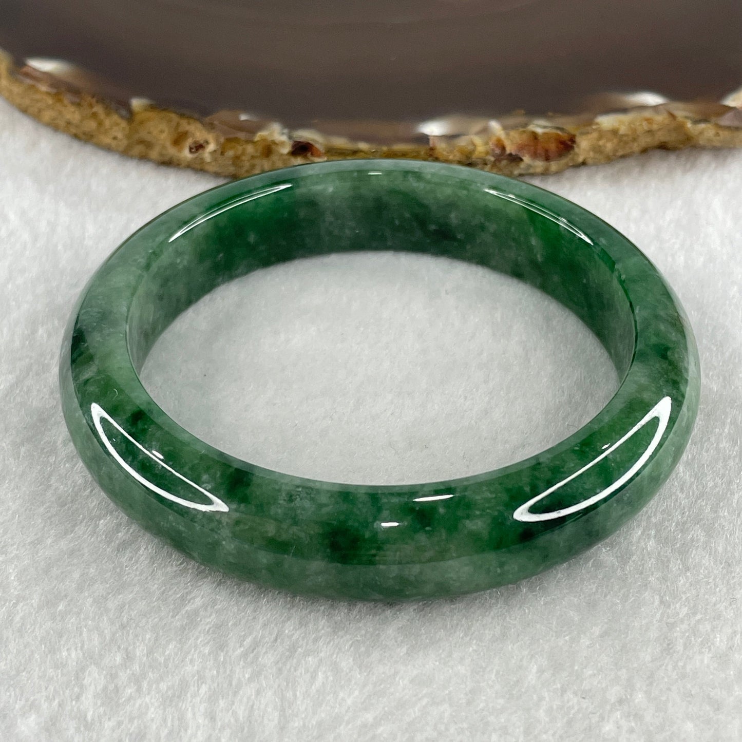 Certified Type A Natural Green with Emerald Green Patches Jadeite Bangle 64.72g Inner Diameter 58.9mm 13.0 by 8.5mm (Close to Perfect)