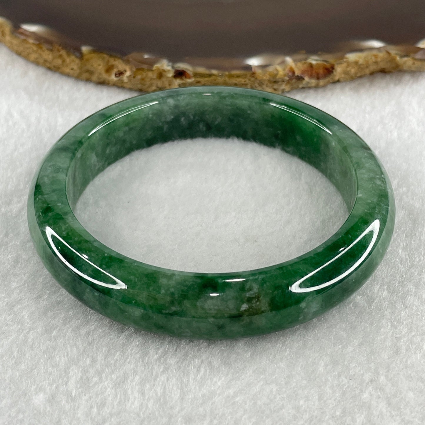 Certified Type A Natural Green with Emerald Green Patches Jadeite Bangle 64.72g Inner Diameter 58.9mm 13.0 by 8.5mm (Close to Perfect)