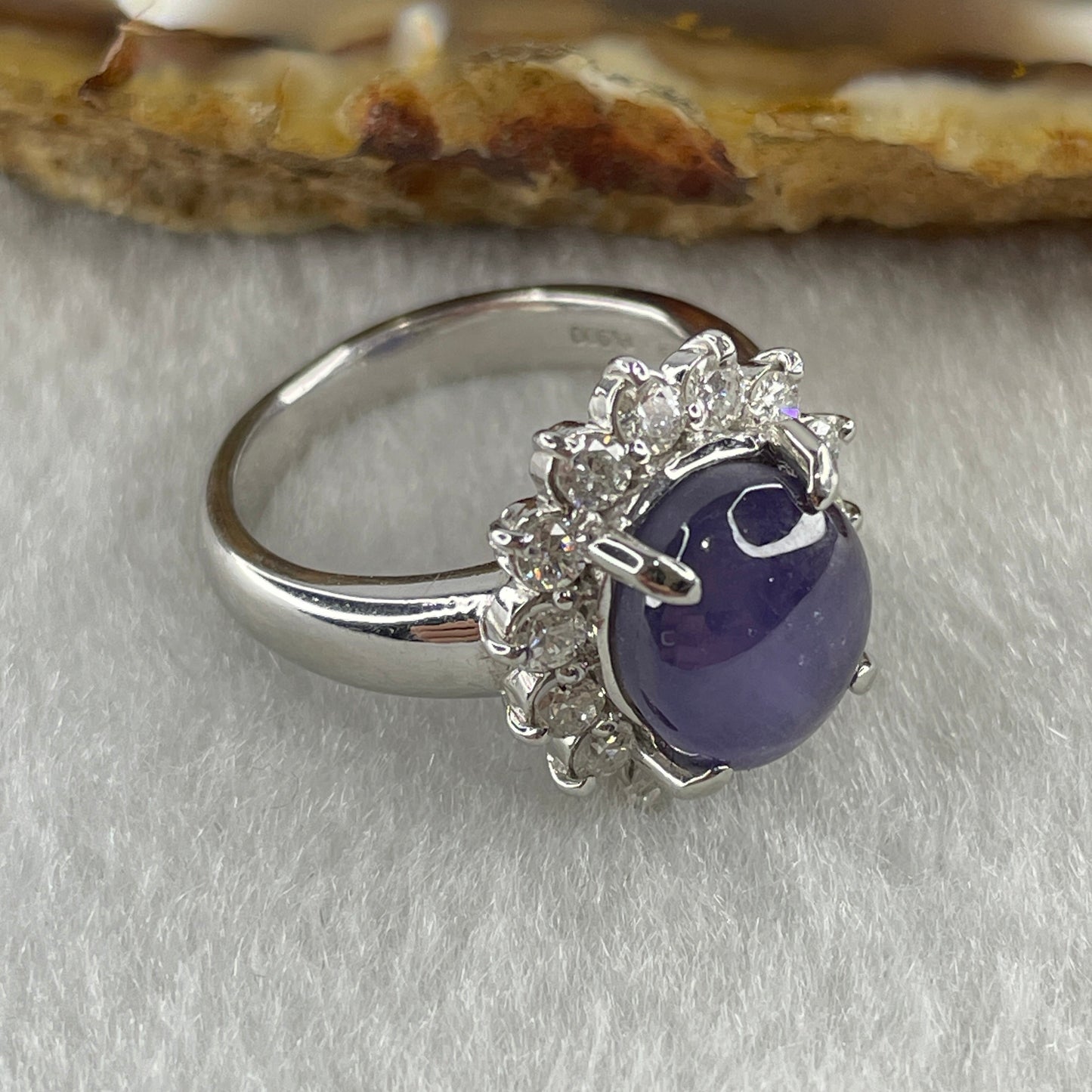 Natural Oval Blue Star Sapphire with Round Brilliant Cut Shape Diamonds in PT900 Platinum Ring S6.95 with Melees D0.65 ct Total 8.38g US5 HK11