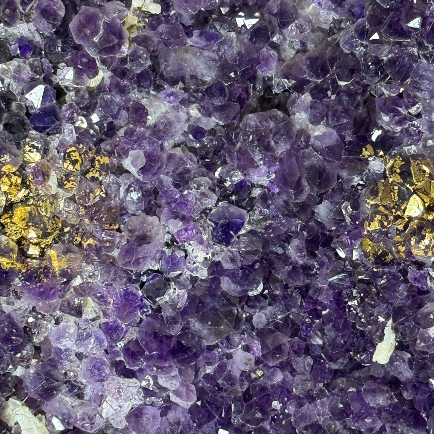Very Good Intense Deep Purple Natural Uruguay Amethyst Cave with 24K Gold Patches 345.0 by 330.0 by 1.120,0mm