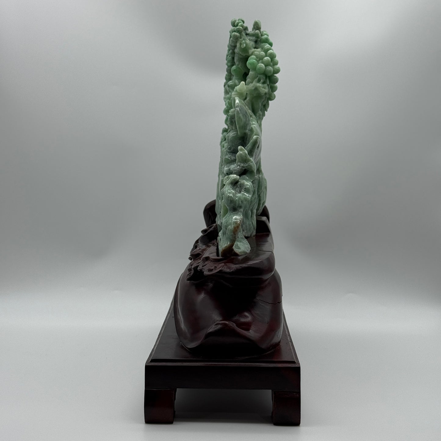 Rare Full Apple Green Buddha & Disciple Shan Shui Display 2,490g 300.0 by 230.0mm by 60.0mm with wooden stand 2,345g Total 4,835g 350.0 by 350.0 by 120.0mm