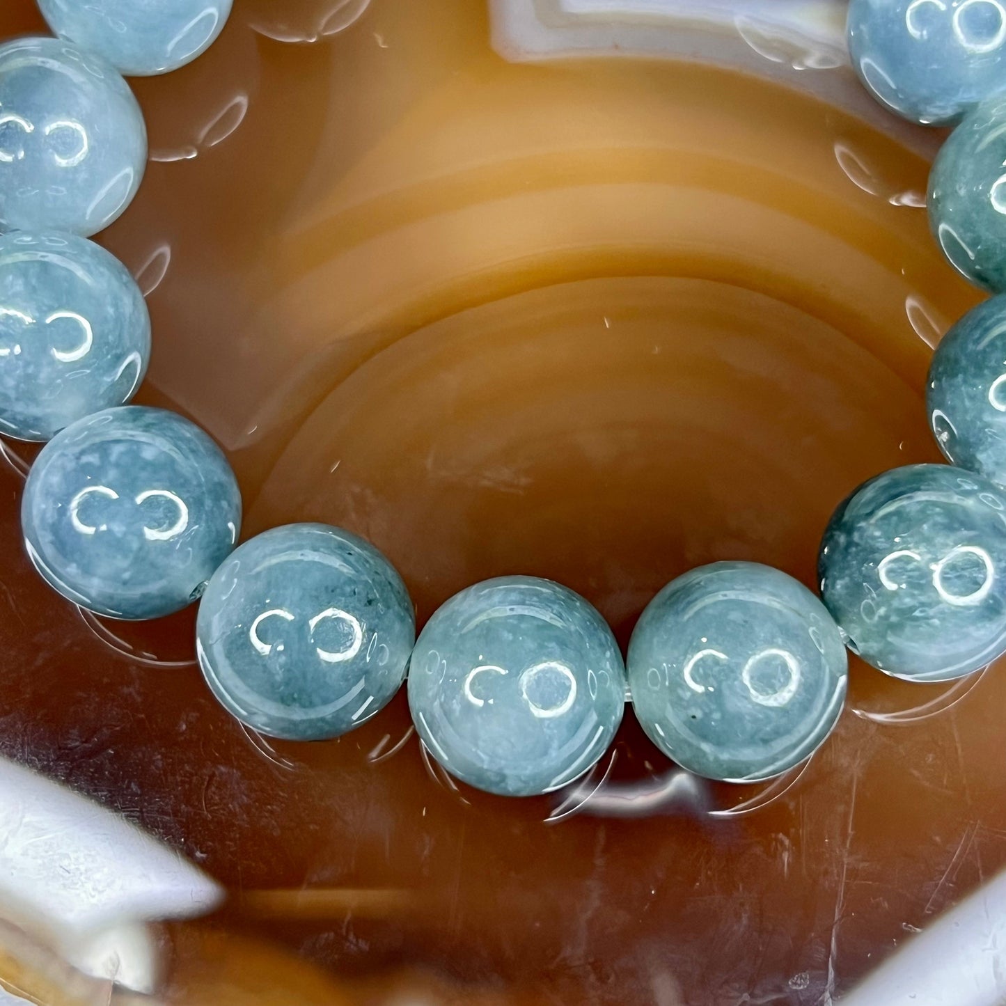 Rare Type A Jadeite Sky Blue Jadeite Bracelet 64.77g 13.6mm 15 Beads