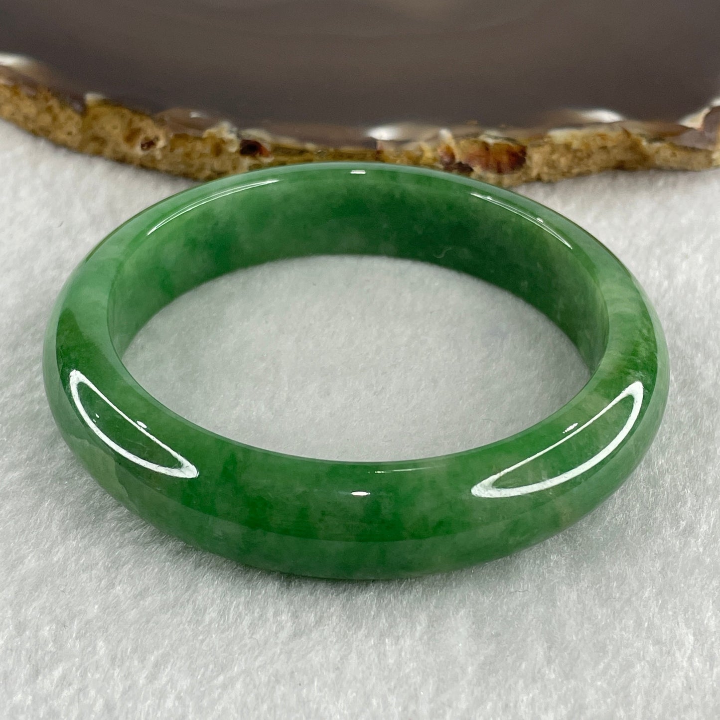 Type A Natural Old Mine Spicy Green Jadeite Bangle 58.28g Inner Diameter 57.5mm 13.4 by 8.0mm (Very Slight External Line)