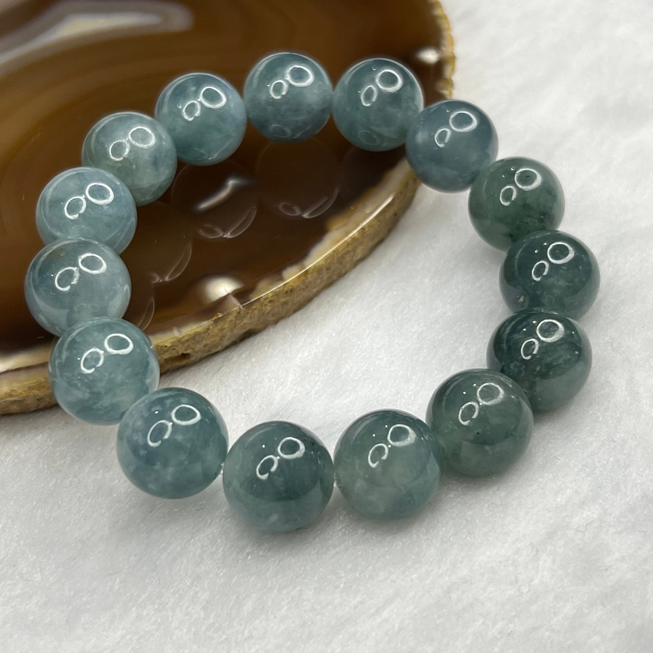 Rare Type A Jadeite Sky Blue Jadeite Bracelet 64.77g 13.6mm 15 Beads