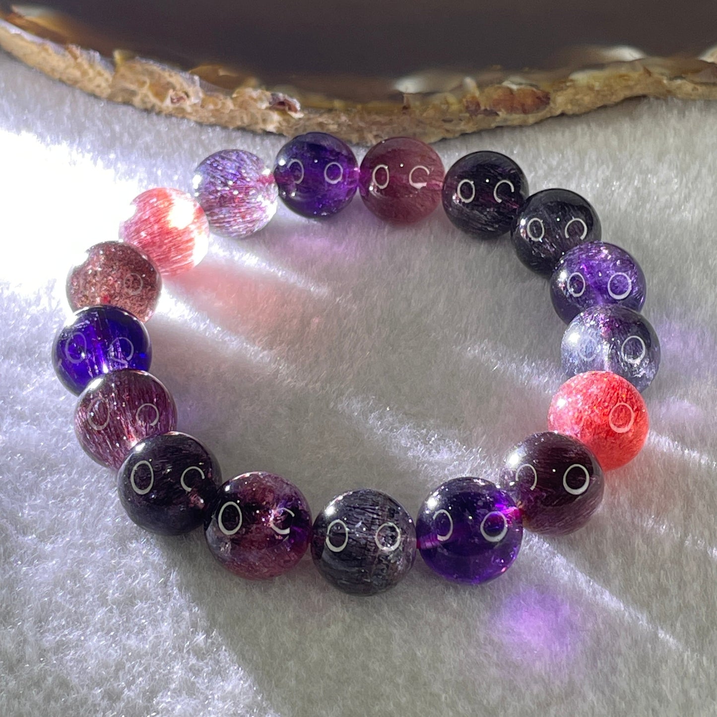 Very Very Good Grade Natural Blackcurrant Super 7 Beads Bracelet 42.87g 16cm 12.3mm 17Beads