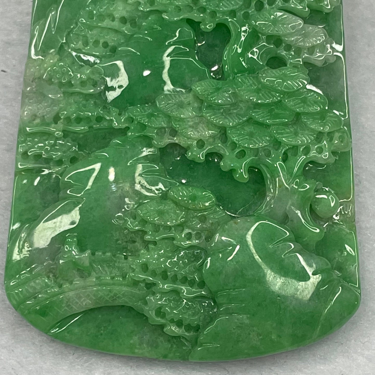 Grand Master Certified Type Intense Apple Green and Lavender Jadeite Shan Shui Pendant 64.07g 73.9 by 45.7 by 9.5mm