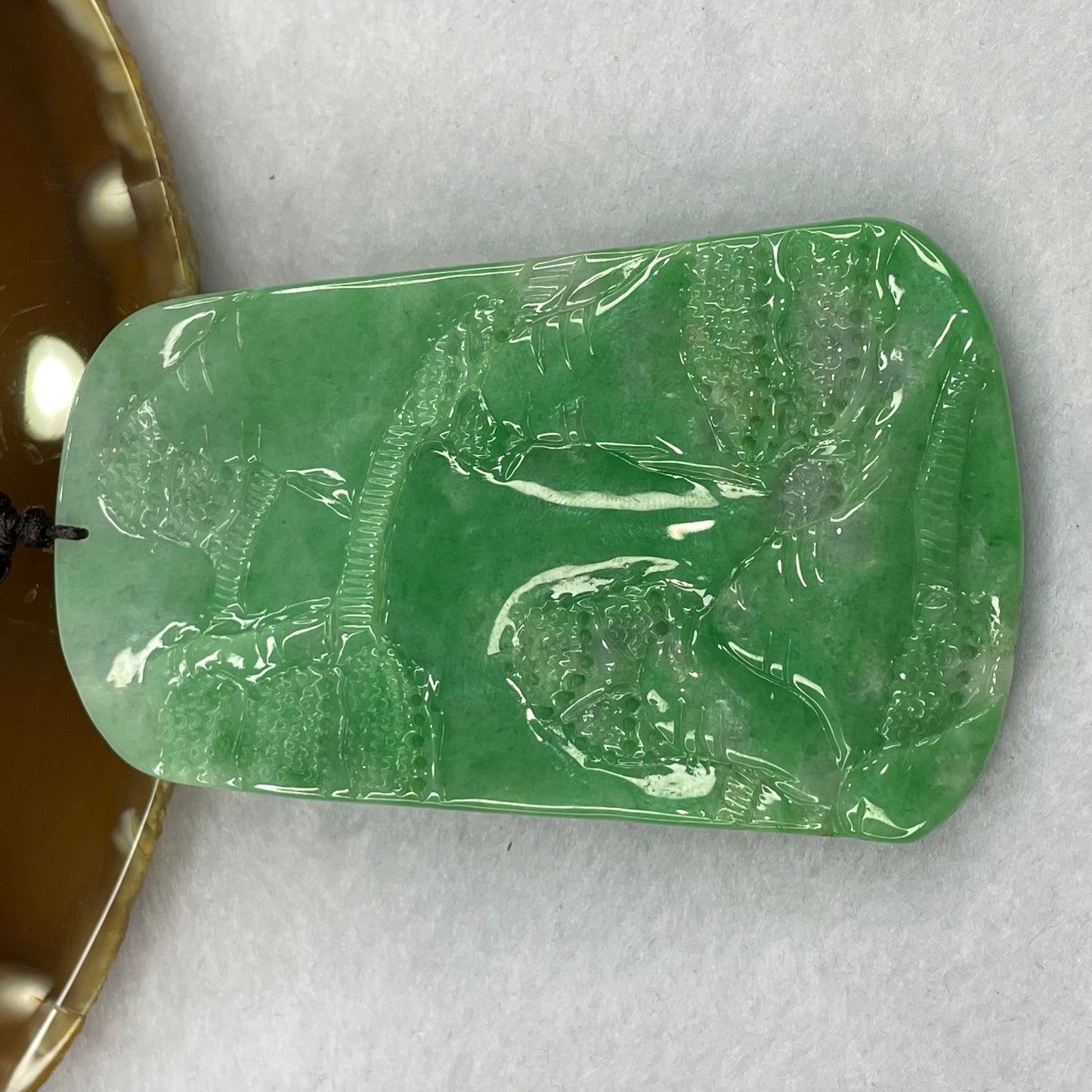 Grand Master Certified Type Intense Apple Green and Lavender Jadeite Shan Shui Pendant 64.07g 73.9 by 45.7 by 9.5mm