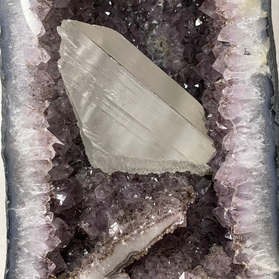 Special RARE Natural Amethyst with Rutile and Large High Quality Clear Quartz Display Wooden Stand - 42.7kg 790 by 250 by 300mm