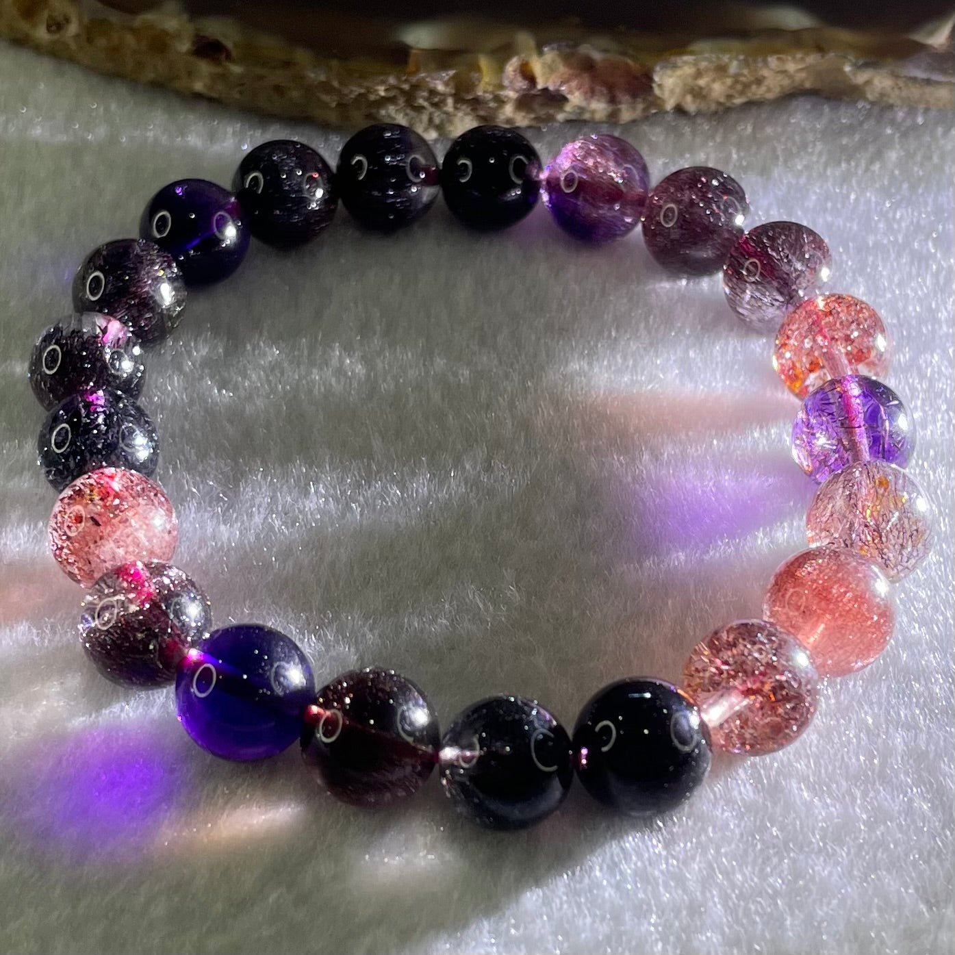 Very Very Good Grade Natural Blackcurrant Super 7 Beads Bracelet 22.56g 16cm 9.4mm 21 Beads