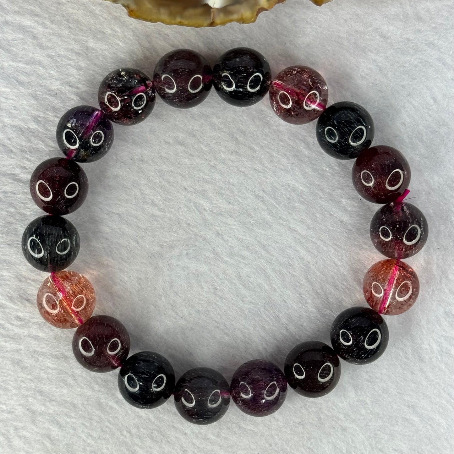 Super Rare Triple Excellence Grade Natural Transparent Dark Blackcurrant Super 7 Beads Bracelet 超级罕见三重卓越级透明深天然黑加仑超级七珠手链 40.12g 18cm 11.9mm 18 Beads