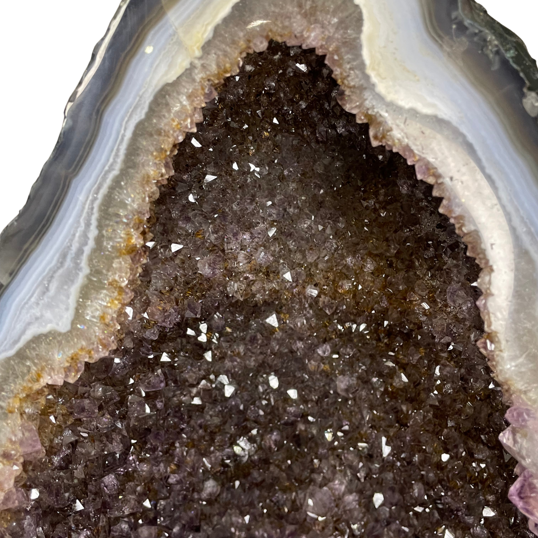Rare Natural Amethyst with Golden and Black Rutile Display Wooden Stand - 50.4kg 520 by 470 by 380mm
