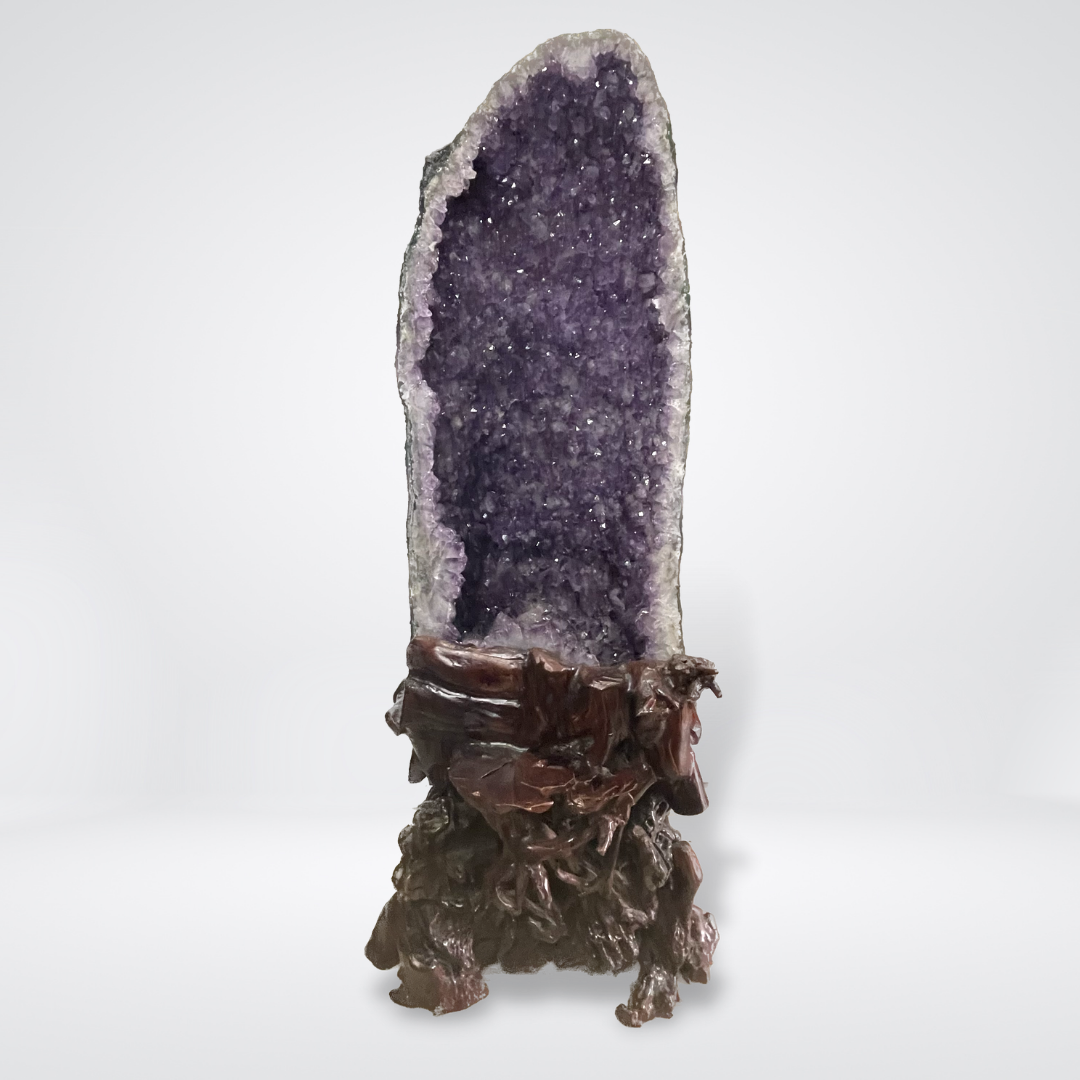 Large Natural Amethyst Display Wooden Stand - 89.12kg 1090 by 480 by 504mm