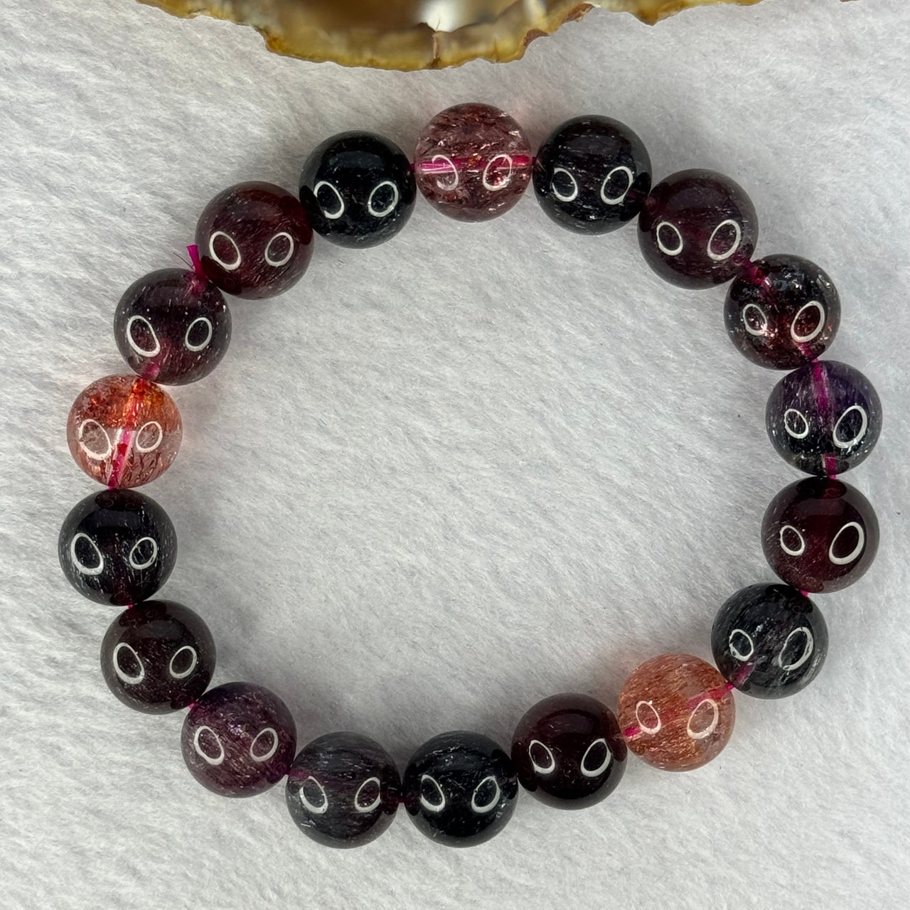 Super Rare Triple Excellence Grade Natural Transparent Dark Blackcurrant Super 7 Beads Bracelet 超级罕见三重卓越级透明深天然黑加仑超级七珠手链 40.12g 18cm 11.9mm 18 Beads