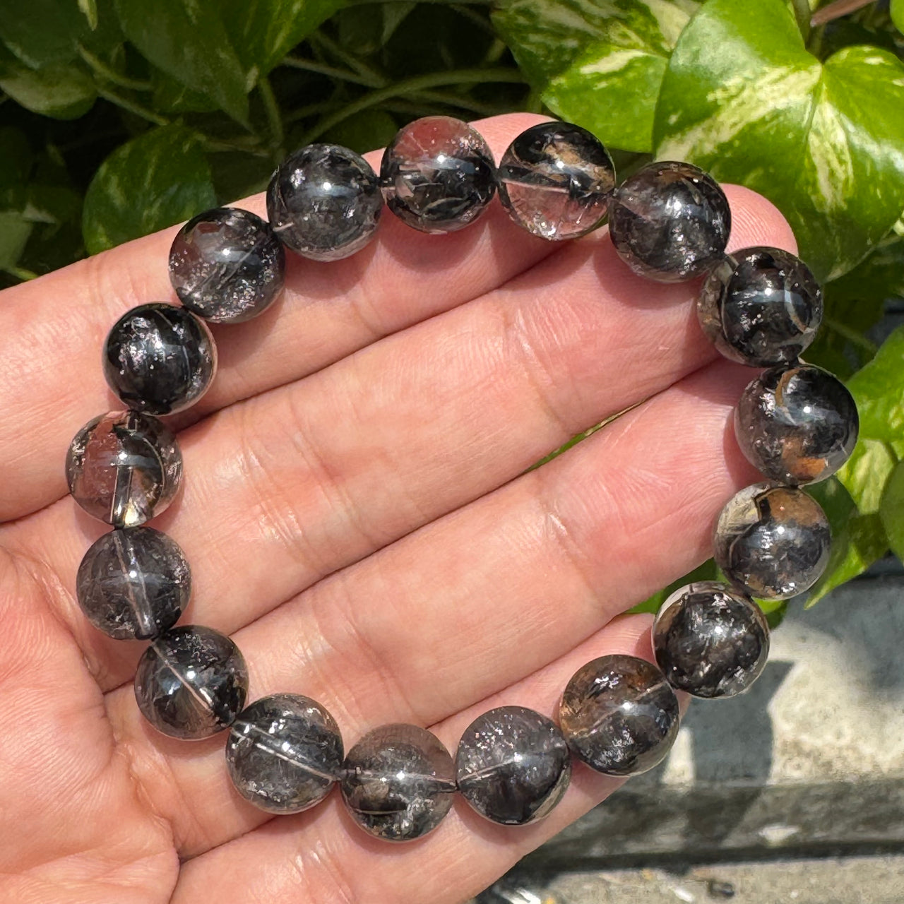 The Celestial Web | Rare Collector’s Grade Silver Titanium Rutilated Quartz Bracelet 38.68g 16cm 11.8mm 17 beads