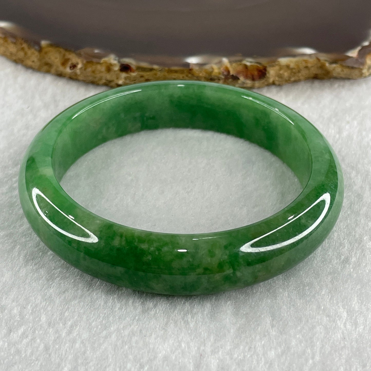 Type A Natural Old Mine Spicy Green Jadeite Bangle 58.28g Inner Diameter 57.5mm 13.4 by 8.0mm (Very Slight External Line)