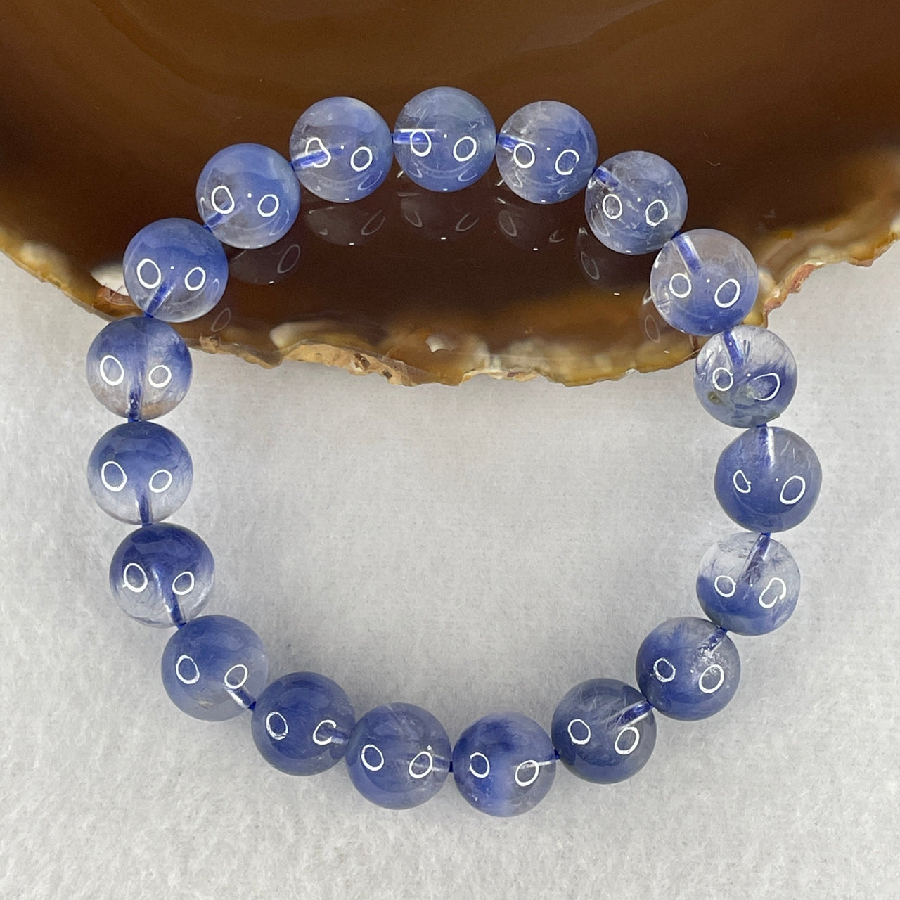 Certified Rare Excellent Grade Blue Rutilated Quartz Beads Bracelet 31.376g 16cm 10.7mm 19 Beads