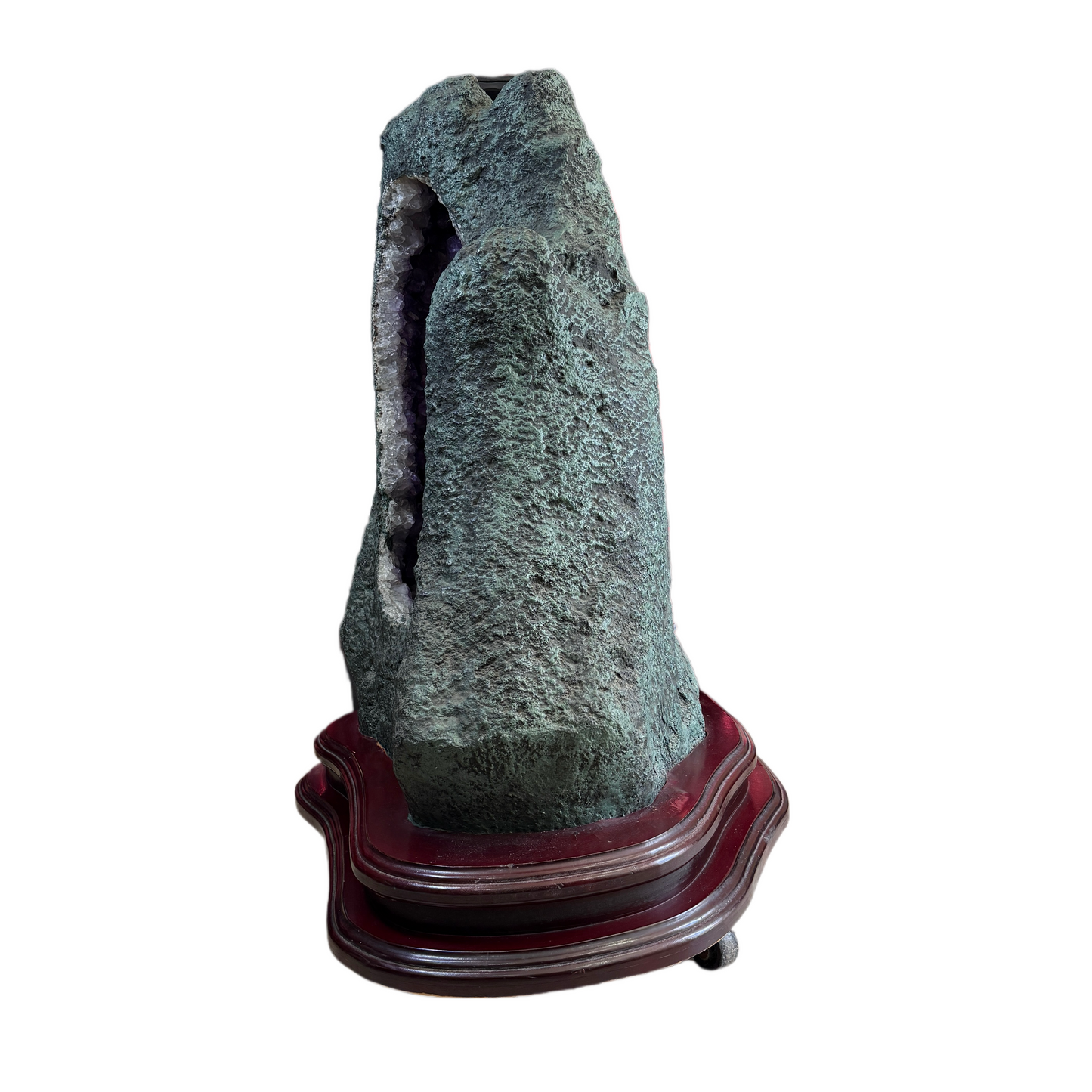 Natural Brazil Amethyst Cave Display with Wooden Stand 860.0 by 570.0 by 950.0mm