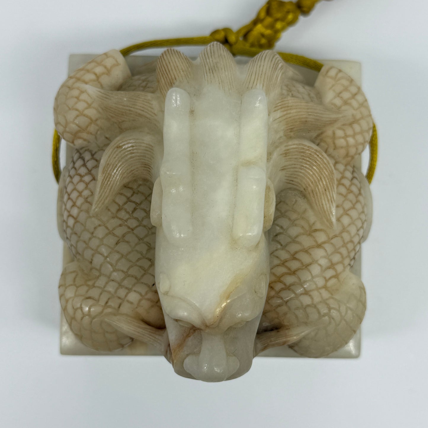 Rare Antique Natural Yellow White Nephrite Dragon Seal 2,154.7g 99.7 by 100.6 by 110.5mm