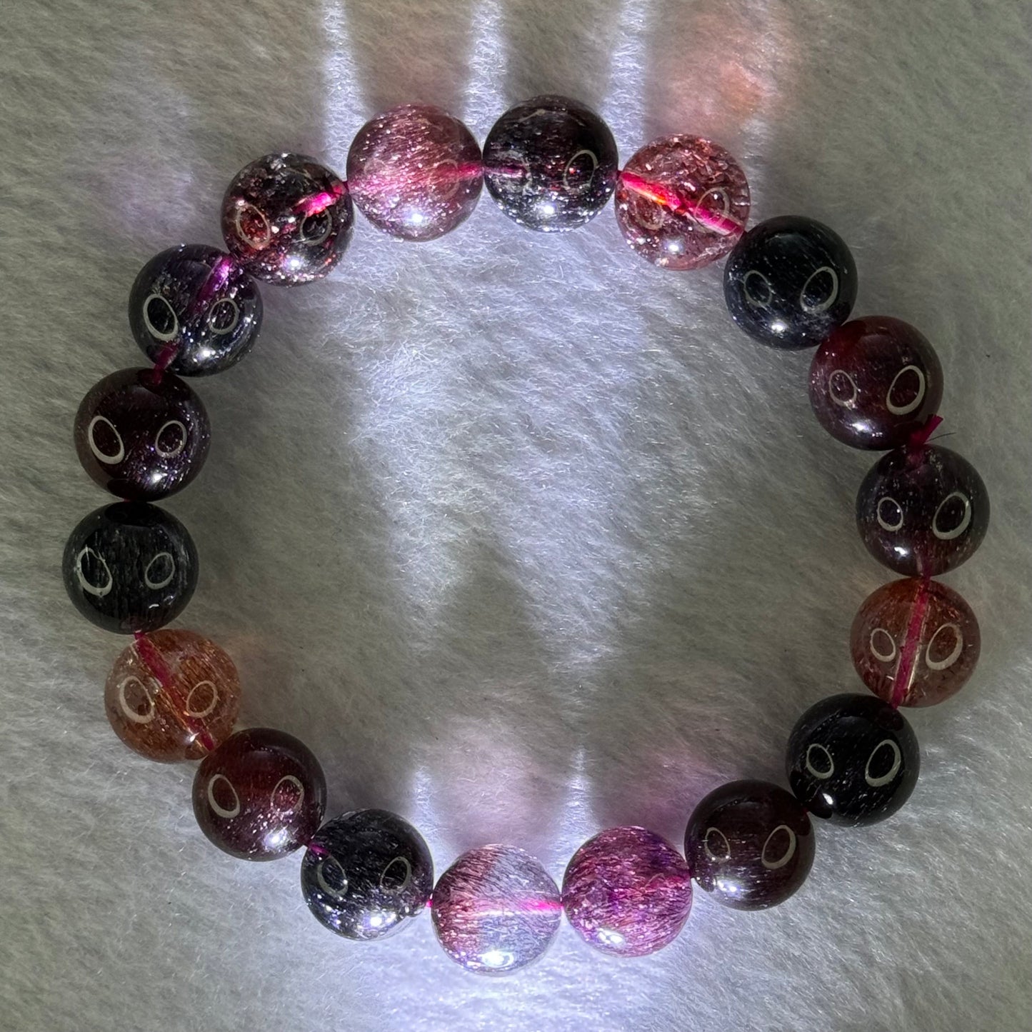 Super Rare Triple Excellence Grade Natural Transparent Dark Blackcurrant Super 7 Beads Bracelet 超级罕见三重卓越级透明深天然黑加仑超级七珠手链 40.12g 18cm 11.9mm 18 Beads