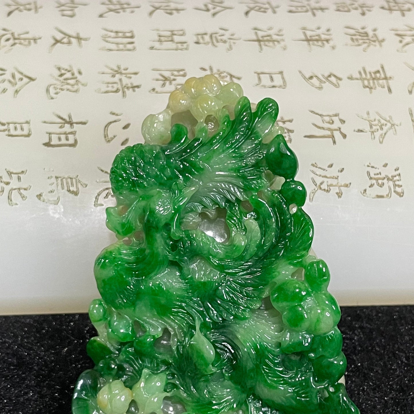 High Quality Type A Spicy Green Phoenix Burmese Myanmar Jade Jadeite Pendant - 50.29g 66.1 by 44.4 by 15.2mm