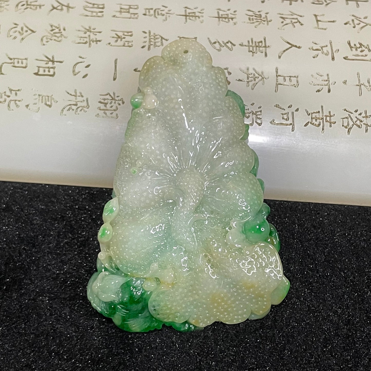 High Quality Type A Spicy Green Phoenix Burmese Myanmar Jade Jadeite Pendant - 50.29g 66.1 by 44.4 by 15.2mm