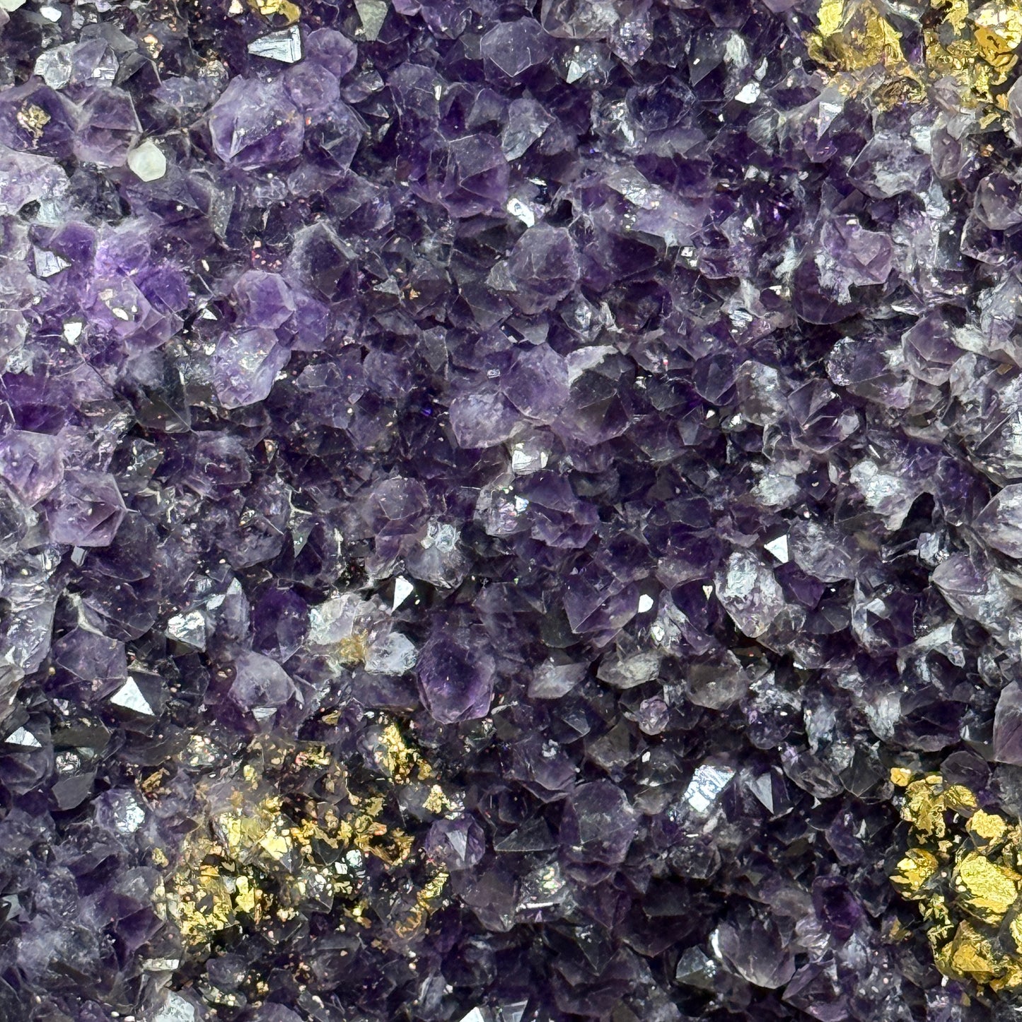 Very Good Intense Deep Purple Natural Uruguay Amethyst Cave with 24K Gold Patches 345.0 by 330.0 by 1.120,0mm