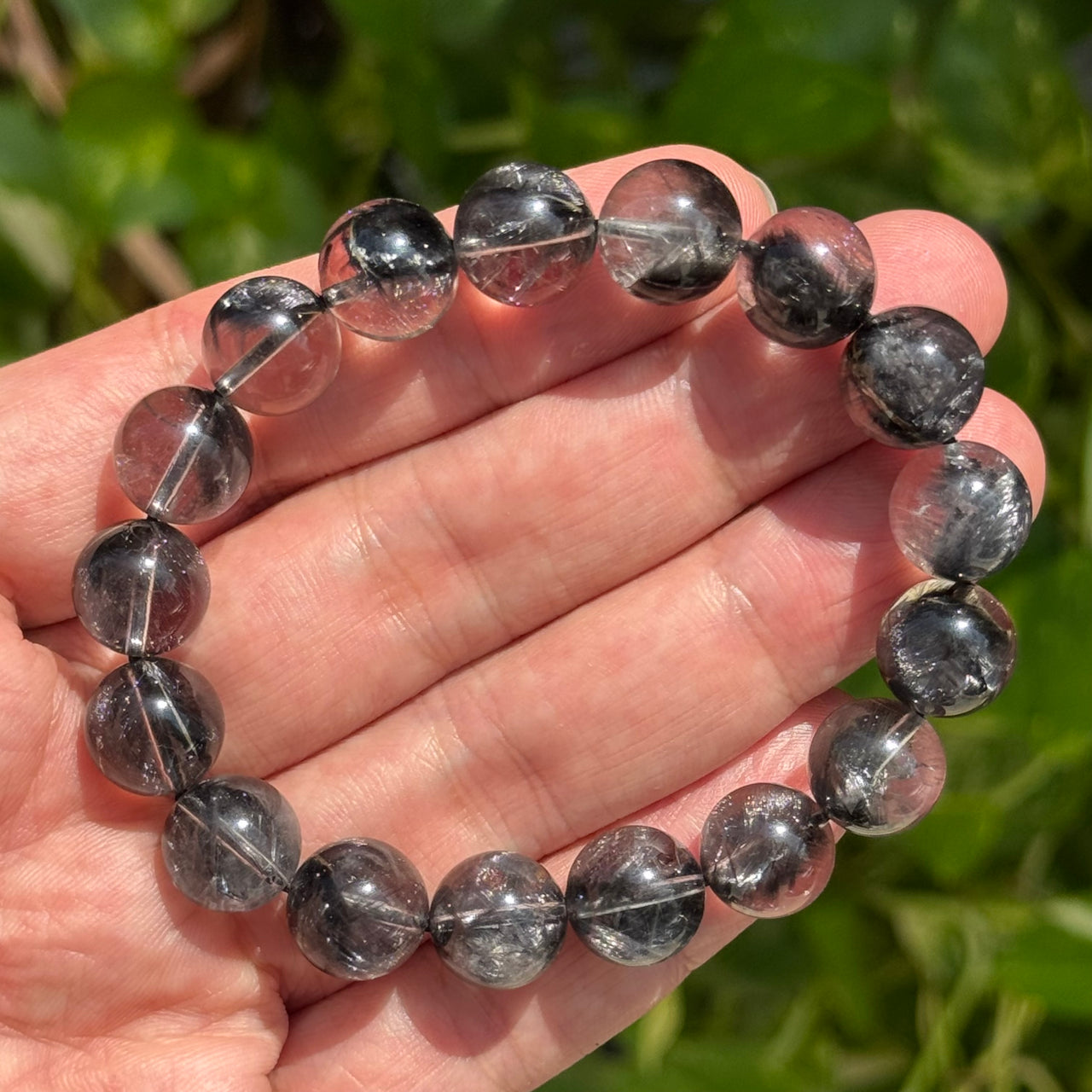 Wealth, Protection and Powerful Energy Crystal for Success - Collector’s Grade Natural Silver Titanium Rutilated Quartz Bracelet 43.08g 16.5cm 12.4mm 17 Beads