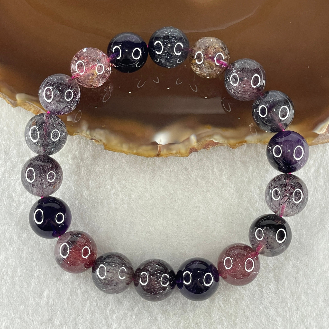 Very Very Good Grade Natural Blackcurrant Super 7 Beads Bracelet 39.86g 17cm 11.8mm 18Beads