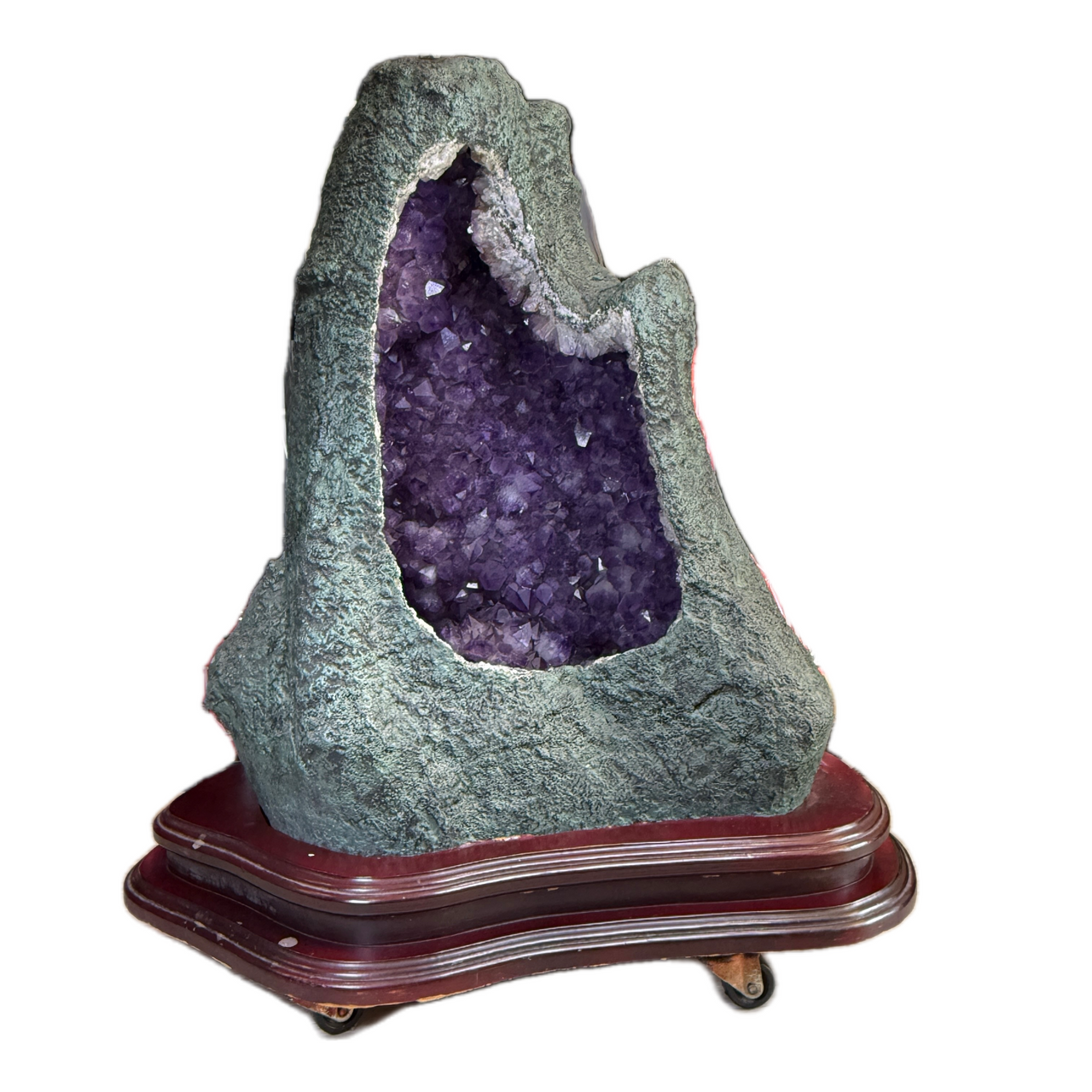 Natural Brazil Amethyst Cave Display with Wooden Stand 860.0 by 570.0 by 950.0mm