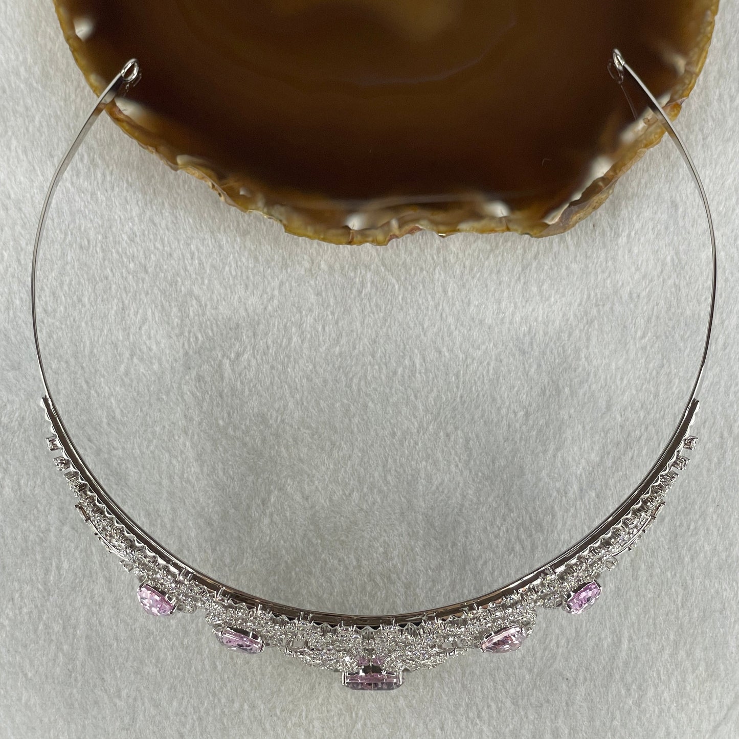 Natural Purplish Pink Kunzite 45.24cts Natural Diamonds D15.0cts in 9K White Gold 53.09g Tiara Total 64.04g