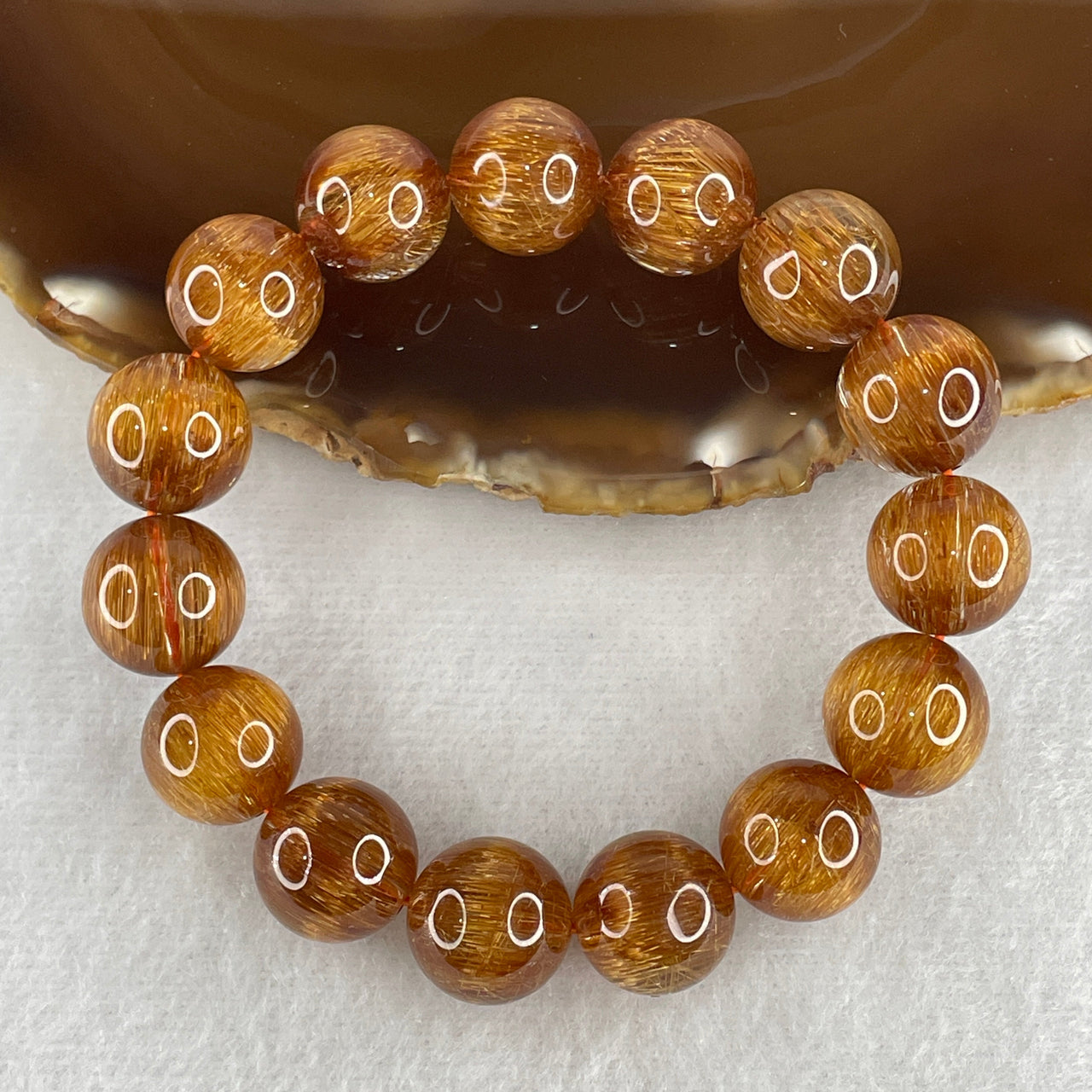 Rare Collectors Grade Full Shun Fa Copper Rutilated Quartz Beads Bracelet 54.02g 16cm 13.8mm 15 Beads