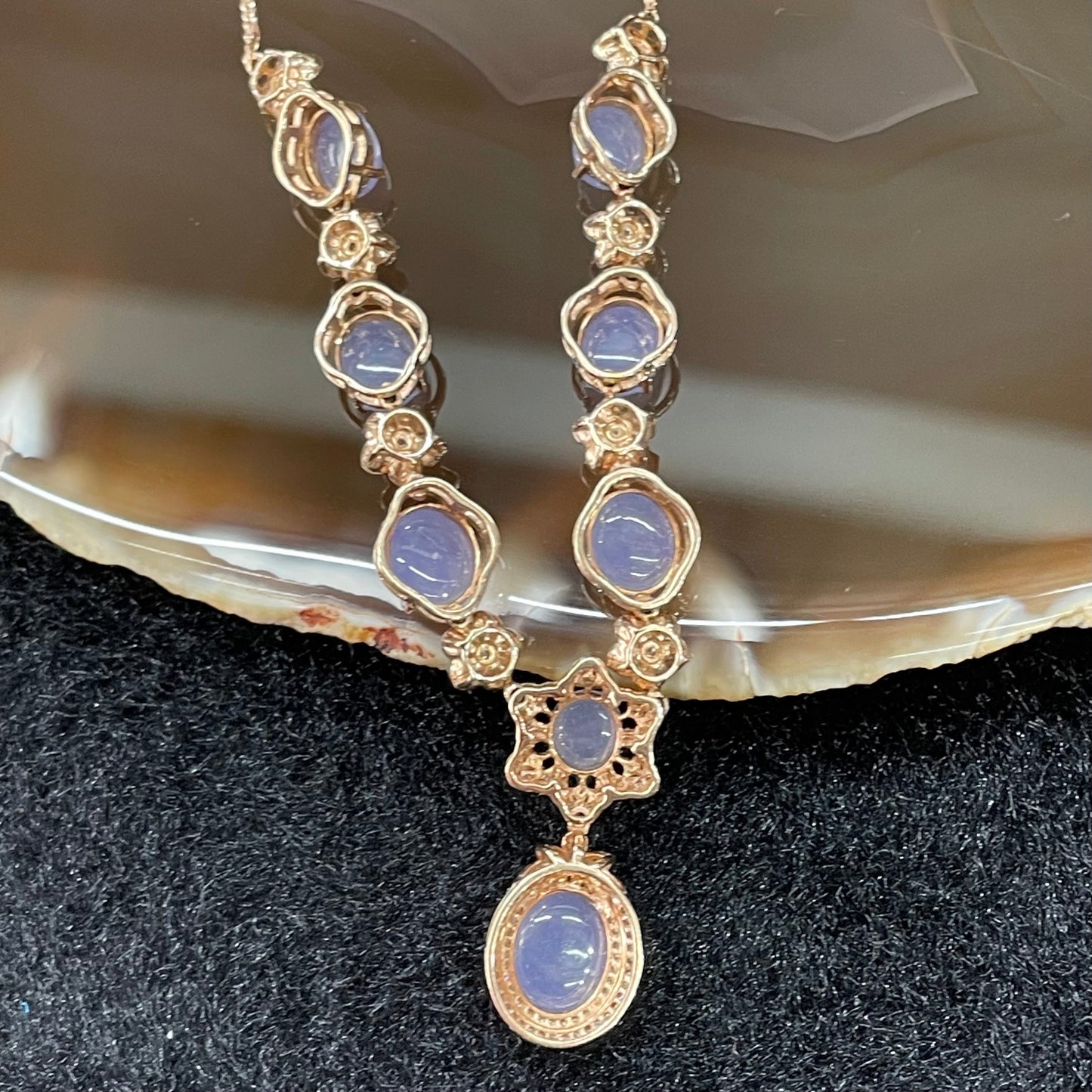 Type A Lavender Jade Jadeite Necklace 18k gold & diamonds - 8.35g