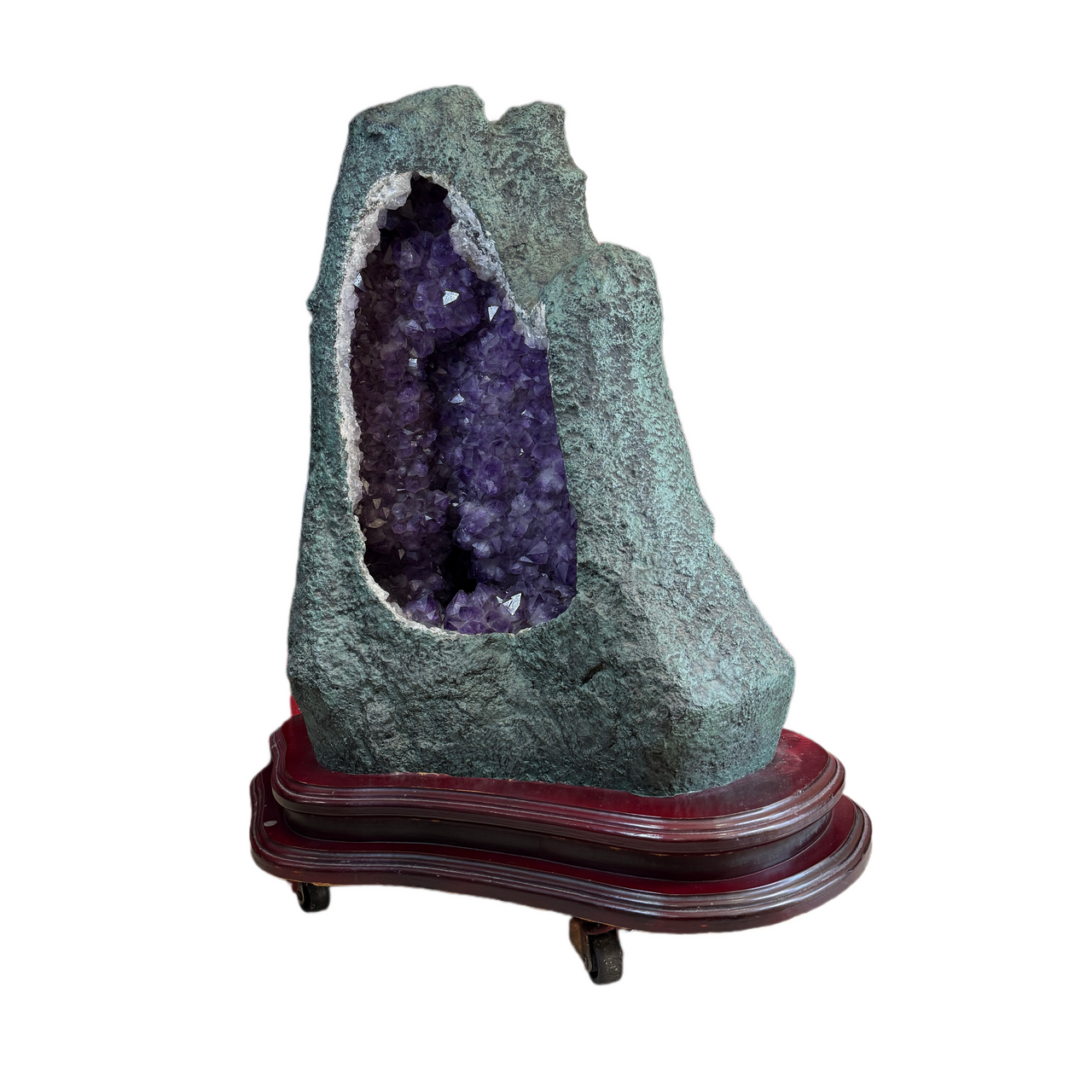 Natural Brazil Amethyst Cave Display with Wooden Stand 860.0 by 570.0 by 950.0mm