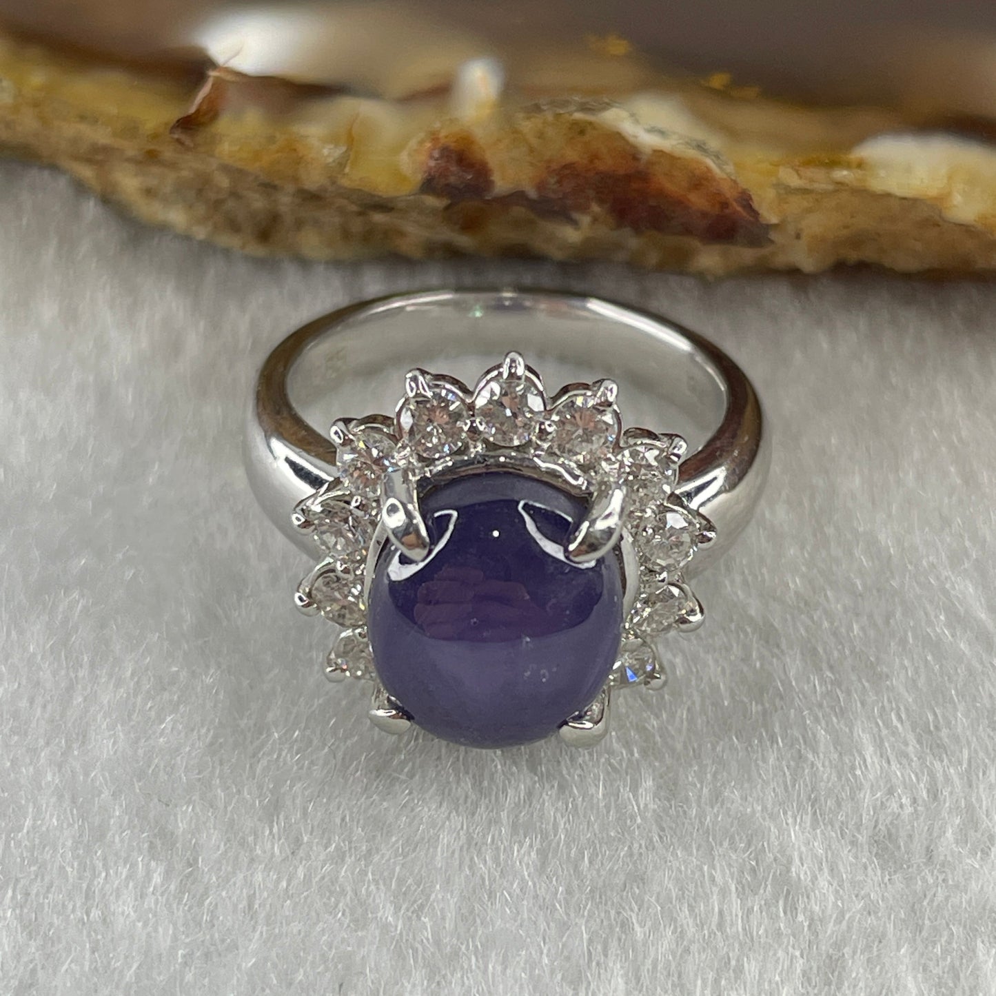 Natural Oval Blue Star Sapphire with Round Brilliant Cut Shape Diamonds in PT900 Platinum Ring S6.95 with Melees D0.65 ct Total 8.38g US5 HK11