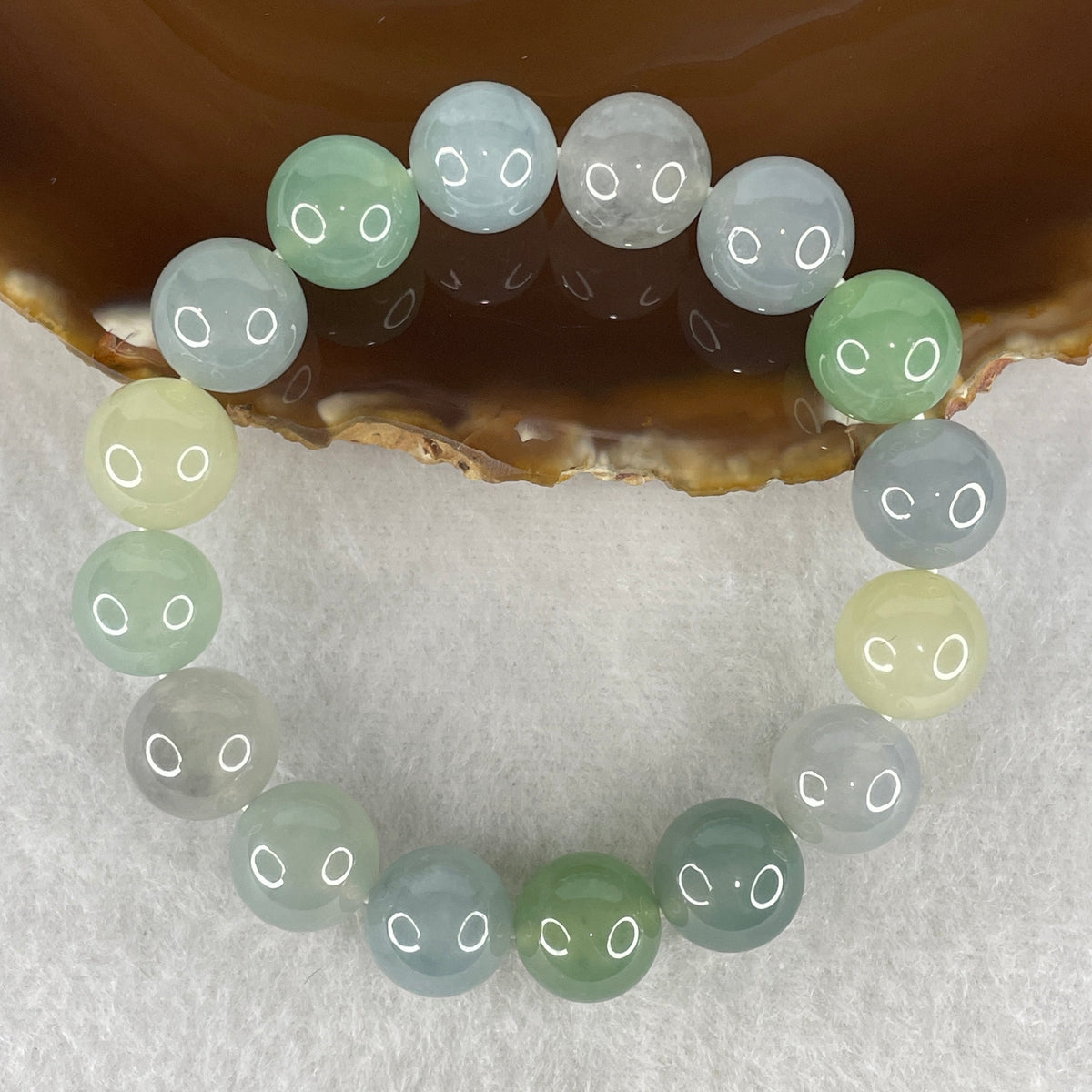 Certified High Grade Natural Icy Lavender with Green and Yellow Jadeite Beads Bracelet 47.85g 15cm 12.2mm 16 Beads