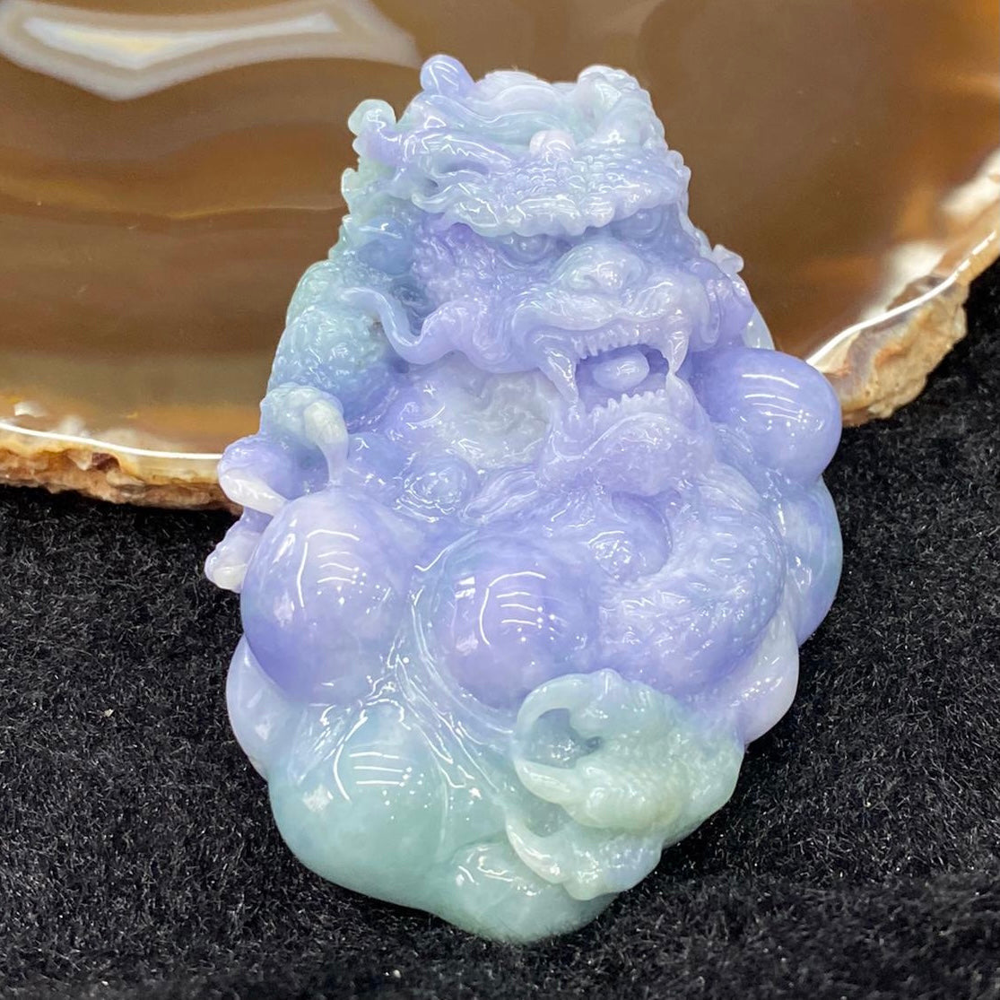 Rare High End Type A Burmese Lavender Jade Jadeite Dragon - 124.67g 78.8 by 50.3 by 24.8mm
