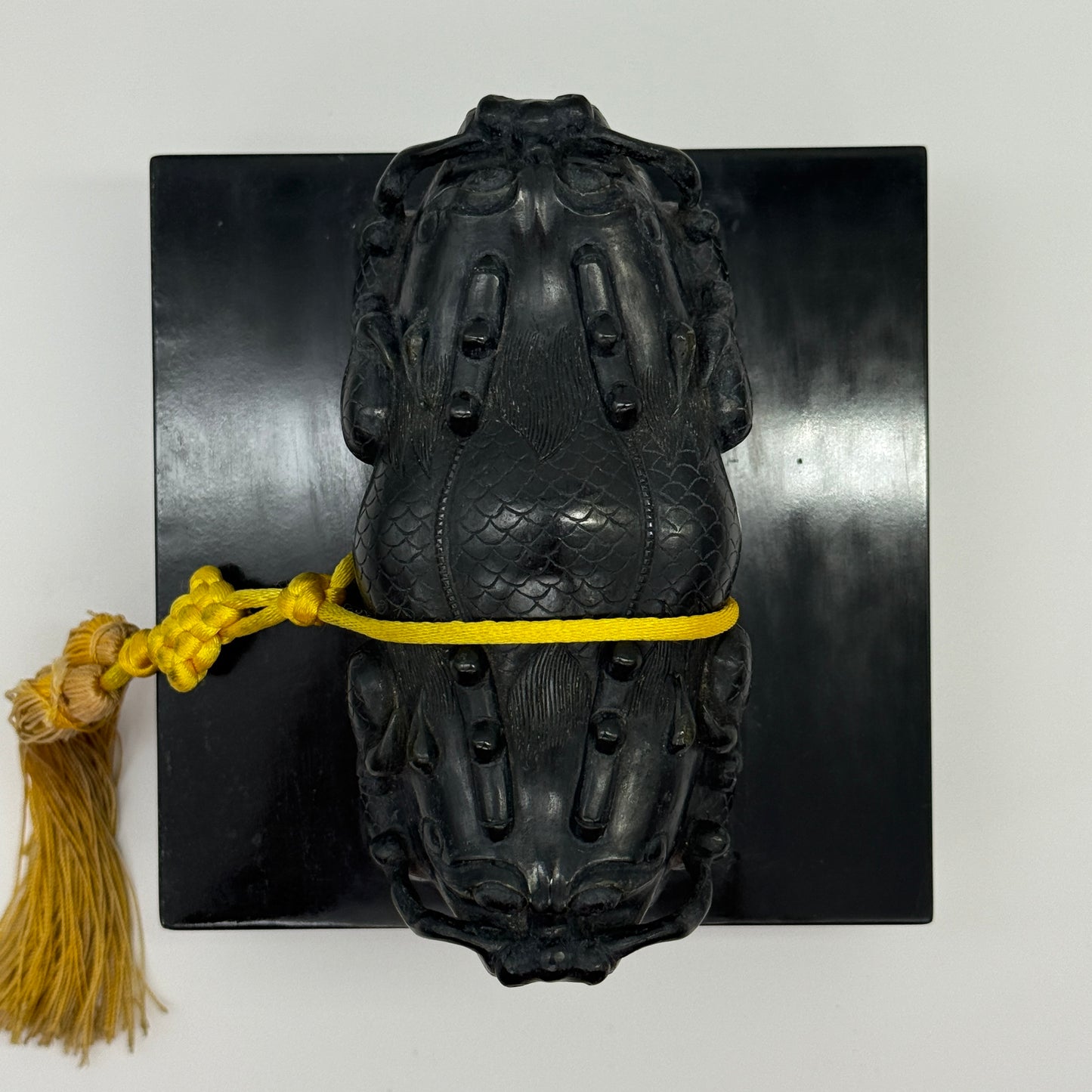 Rare Antique Natural Dark Green Nephrite Double Dragon Heads Seal 4,105.8g 134.8 by 134.3 by 120.0mm