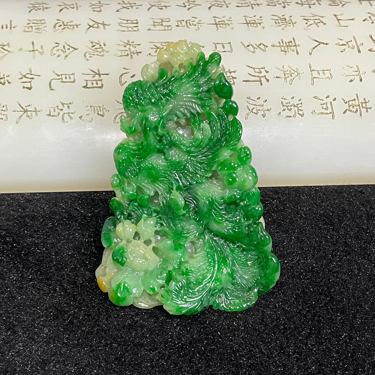 High Quality Type A Spicy Green Phoenix Burmese Myanmar Jade Jadeite Pendant - 50.29g 66.1 by 44.4 by 15.2mm