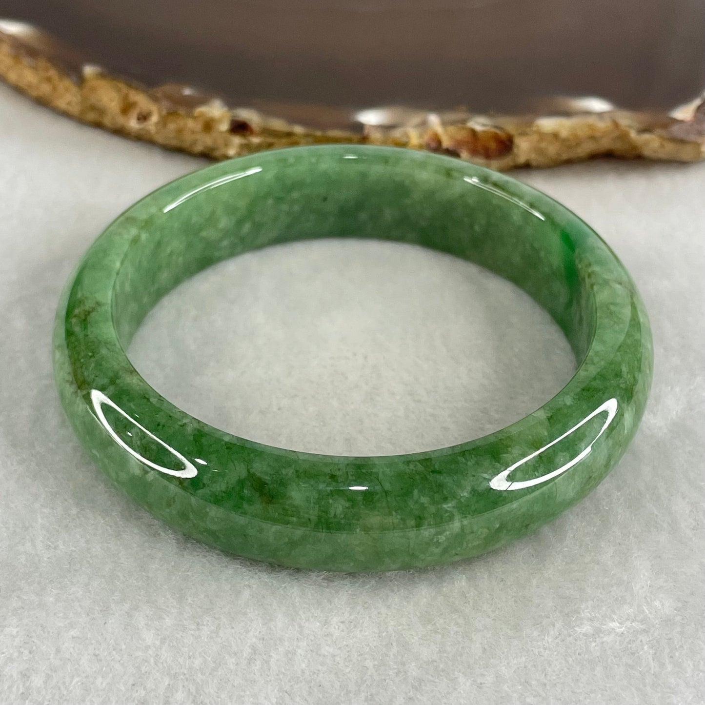 Rare Type A Full Spicy Green Jadeite Bangle 55.95g Inner Diameter 55.2mm 13.5 by 7.8mm (Slight Internal Lines)