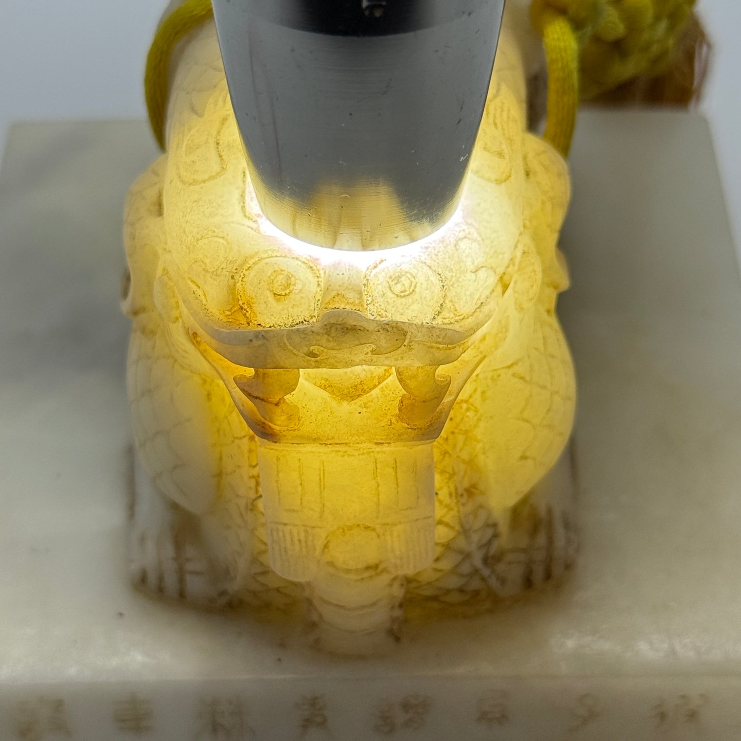 Rare Antique Natural Yellow White Nephrite Double Headed Dragon Seal 2,023.4g 101.4 by 101.0 by 110.0mm