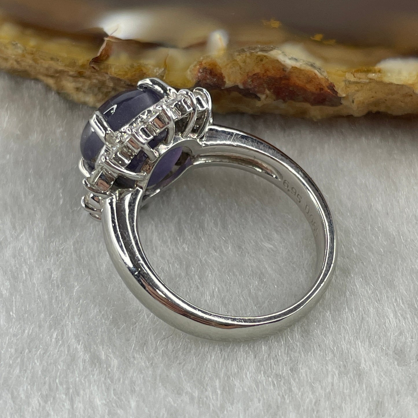 Natural Oval Blue Star Sapphire with Round Brilliant Cut Shape Diamonds in PT900 Platinum Ring S6.95 with Melees D0.65 ct Total 8.38g US5 HK11