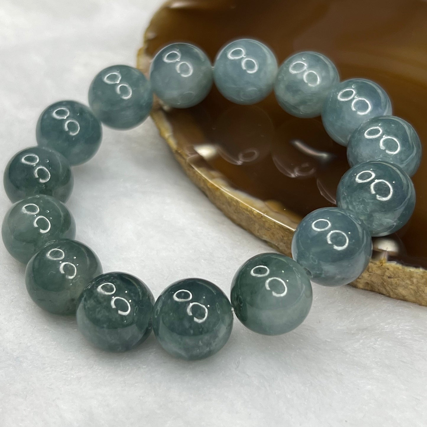 Rare Type A Jadeite Sky Blue Jadeite Bracelet 64.77g 13.6mm 15 Beads