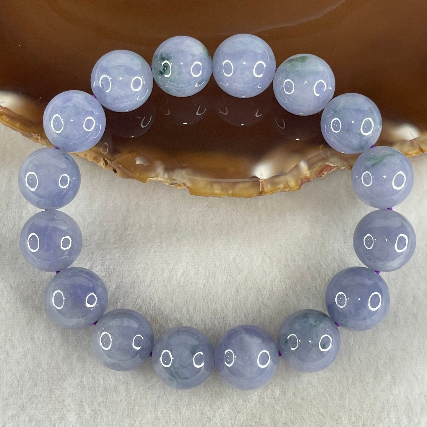 Rare High End Type A Myanmar Burmese Intense Deep Lavender Jade Jadeite Bracelet with NGI Cert - 63.76g 13.6mm/bead 16 beads