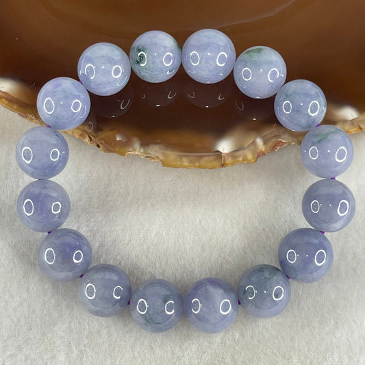 Rare High End Type A Myanmar Burmese Intense Deep Lavender Jade Jadeite Bracelet with NGI Cert - 63.76g 13.6mm/bead 16 beads